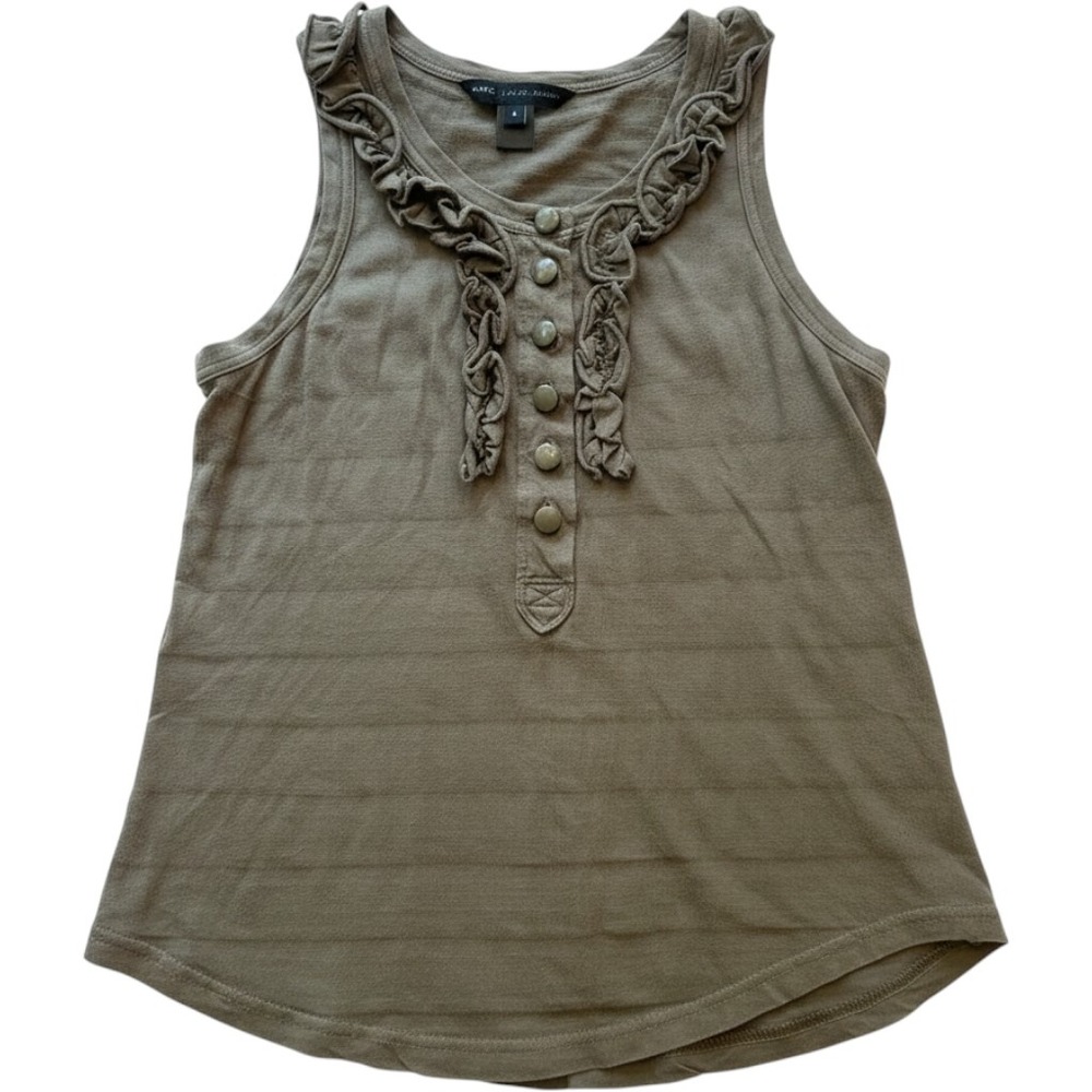 Marc by Marc Jacobs Ruffle Henley Tank Top Olive Green Sleeveless M